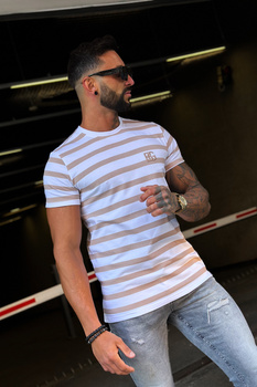 T-SHIRT MĘSKI BG POST | BIAŁY - BEŻ