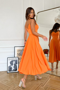 SUKIENKA MIDI NA RAMIĄCZKACH POMARAŃCZOWA
