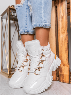 Damskie ocieplane lakierowane buty sportowe białe HF263-9