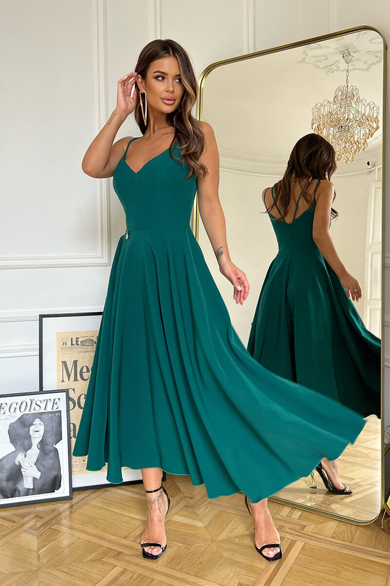 SUKIENKA MIDI NA RAMIĄCZKACH BUTELKOWA ZIELEŃ