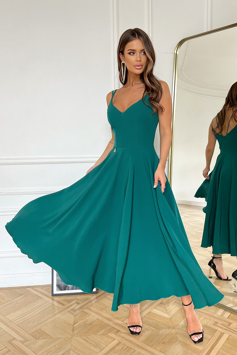 SUKIENKA MIDI NA RAMIĄCZKACH BUTELKOWA ZIELEŃ