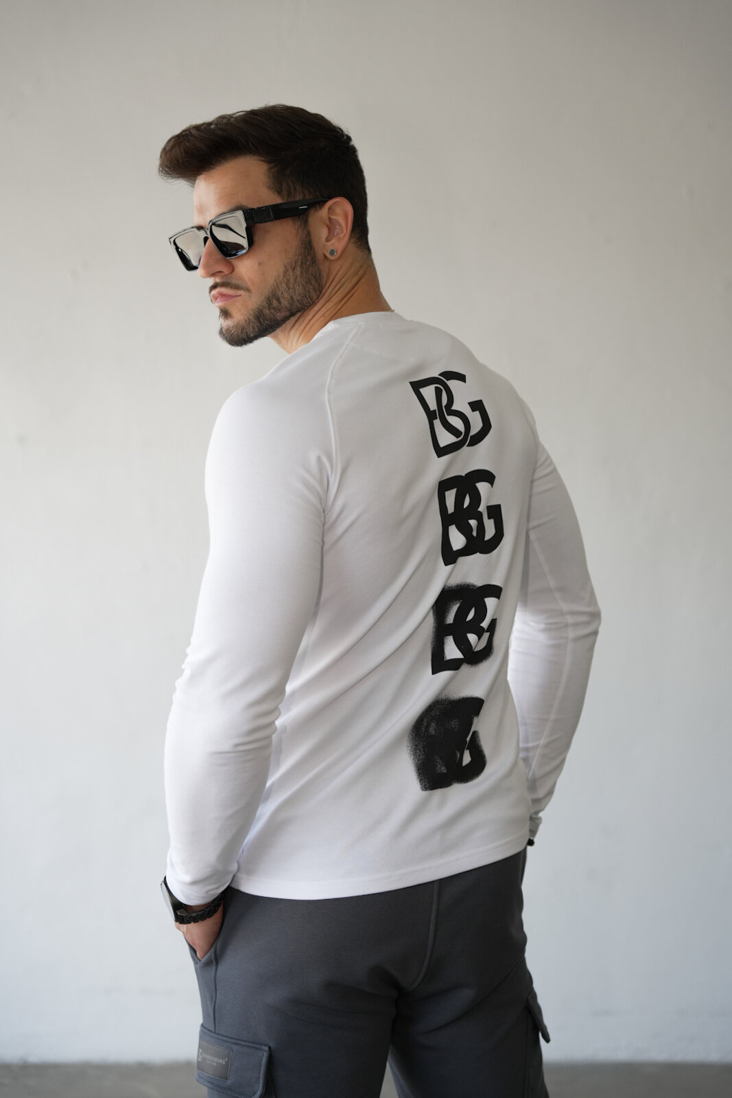 LONGSLEEVE MĘSKI BG BLUR | BIAŁY