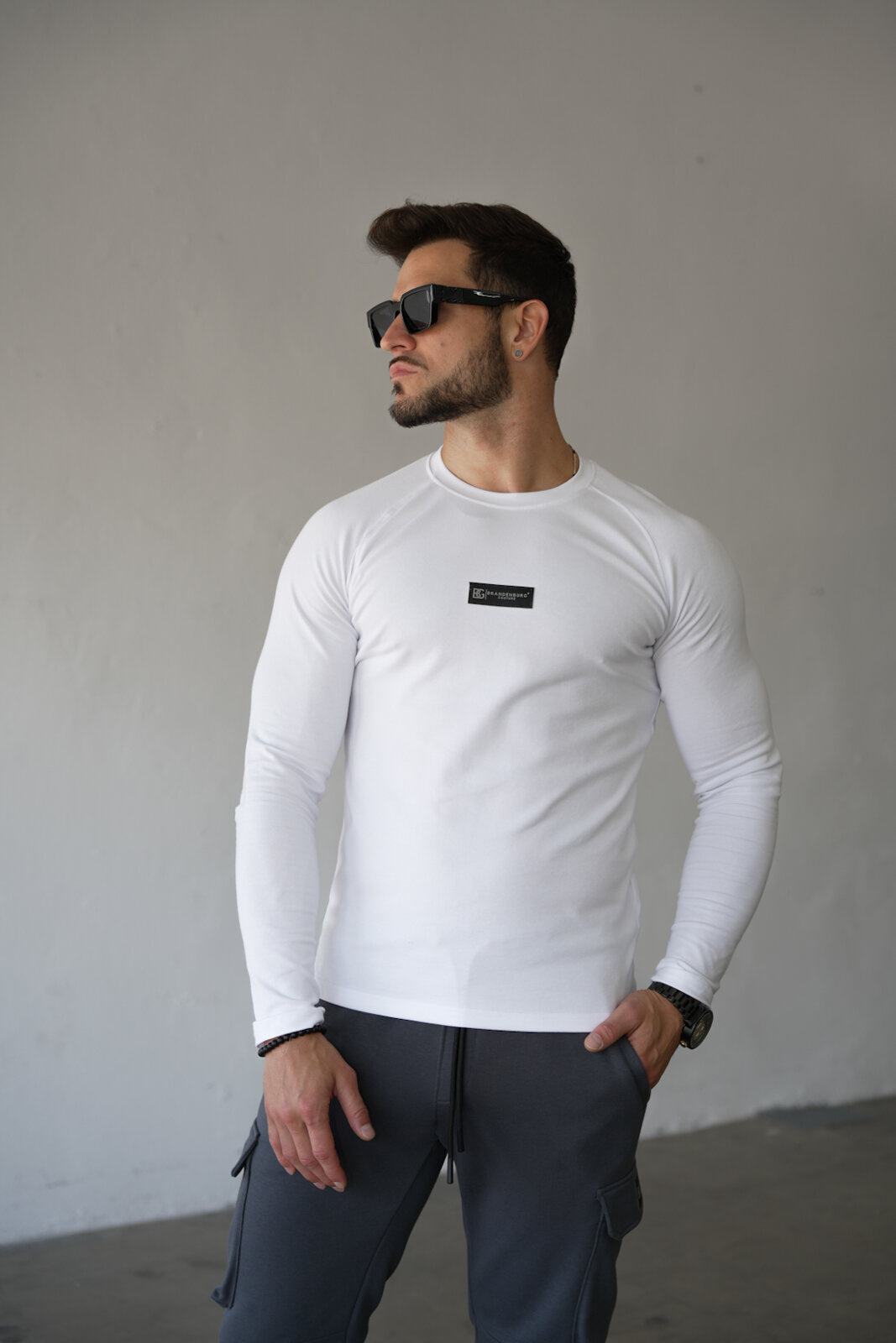 LONGSLEEVE MĘSKI BG BLUR | BIAŁY