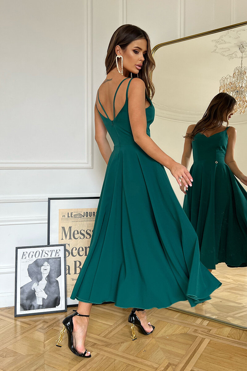 SUKIENKA MIDI NA RAMIĄCZKACH BUTELKOWA ZIELEŃ