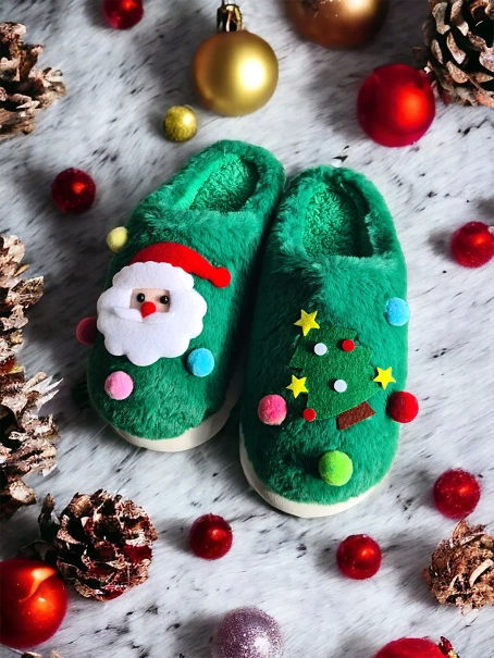 Damskie zielone kapcie świąteczne z choinką WS9037-7