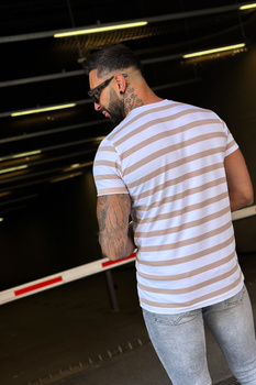 T-SHIRT MĘSKI BG POST | BIAŁY - BEŻ