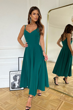 SUKIENKA MIDI NA RAMIĄCZKACH BUTELKOWA ZIELEŃ