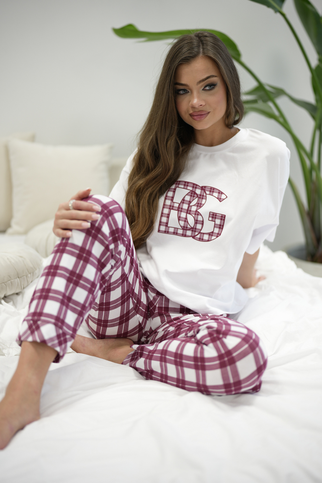 KOMPLET PIŻAMA DAMSKA BG FAMILY | BORDOWY