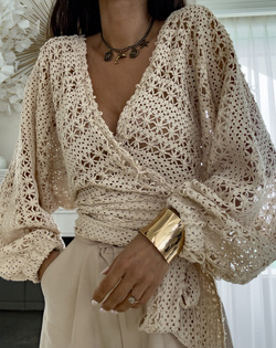 Kimono AŻUROWE gwiazdki - beżowe