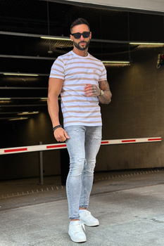 T-SHIRT MĘSKI BG POST | BIAŁY - BEŻ