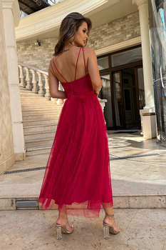 TIULOWA SUKIENKA NA RAMIĄCZKACH 7/8 MALINOWA